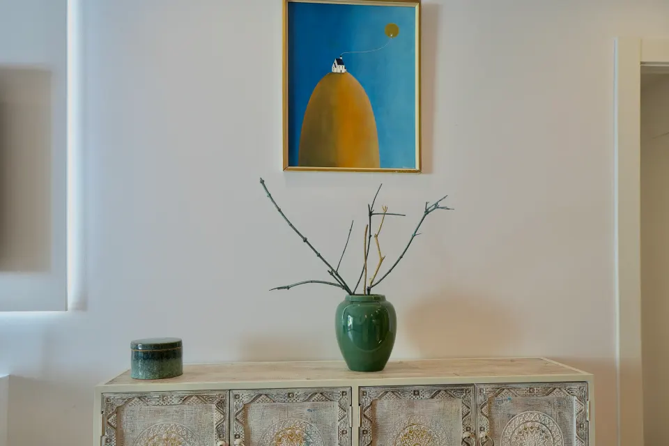 Living room console and painting